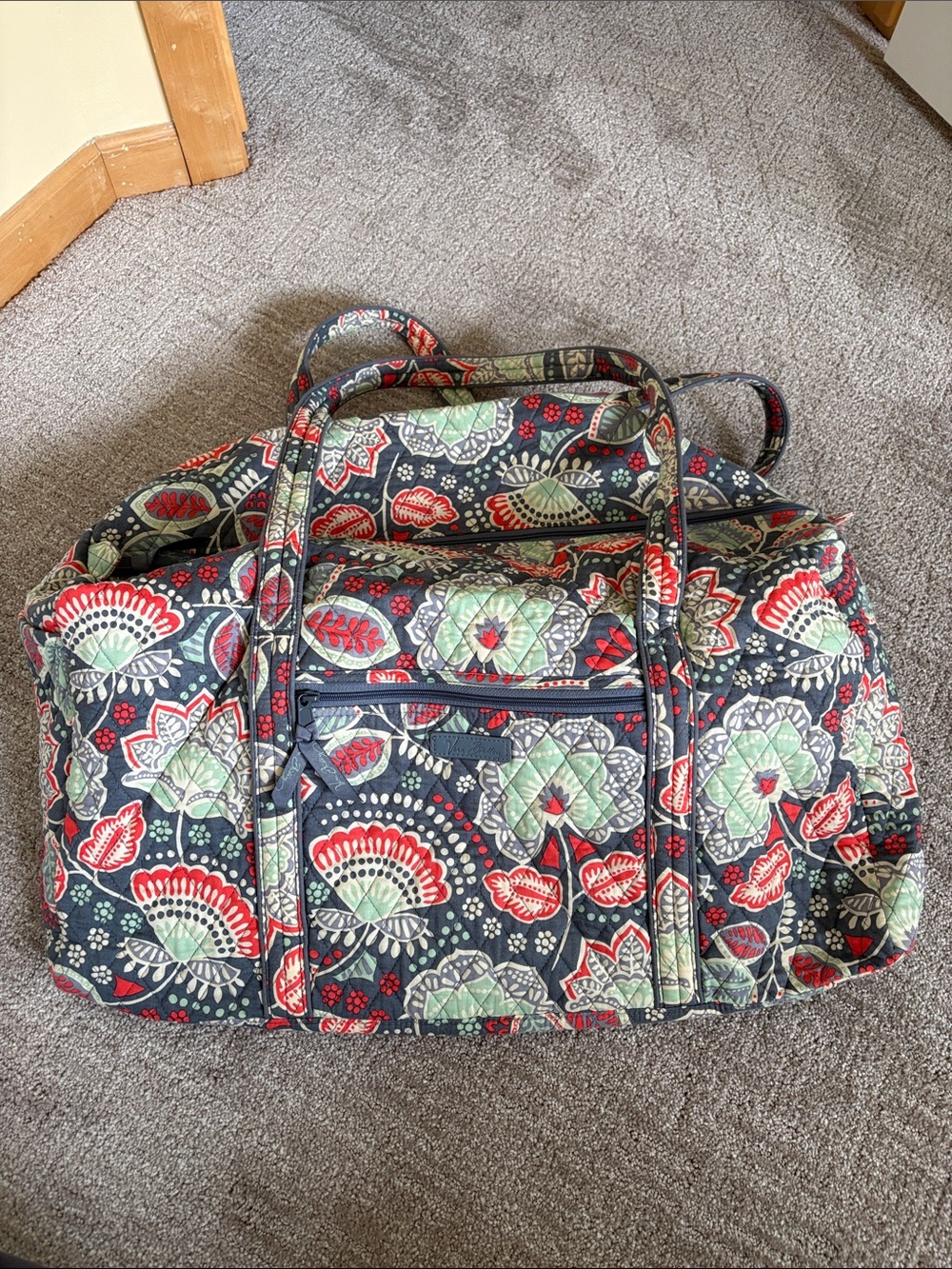 Vera Bradley Quilted Travel Duffel in Navy, Red & Mint